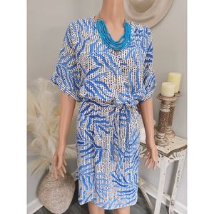 Nic+Zoe Blue Self-Tie V-Neck Palm Dot Wrap Women's Dress Size XL